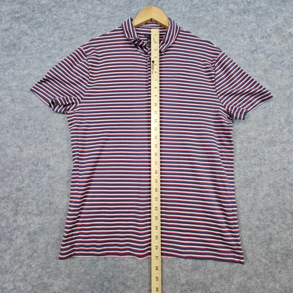 J Crew Men's Polo Shirt Size L Red White Gray Stripes Cotton & Coolmax Polyester